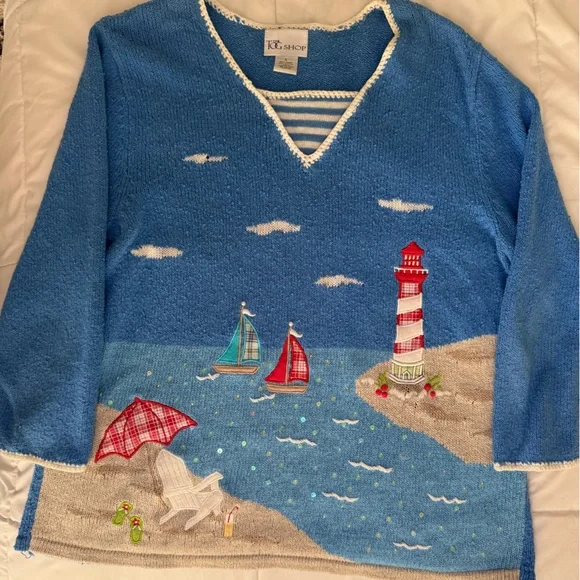 Blue Nautical Sweater with Lighthouse Design - Picture 2 of 7